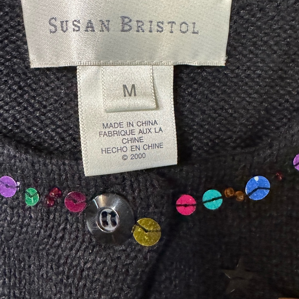 Susan Bristol Festive Black Cardigan with Santa Designs size medium - Picture 9 of 15
